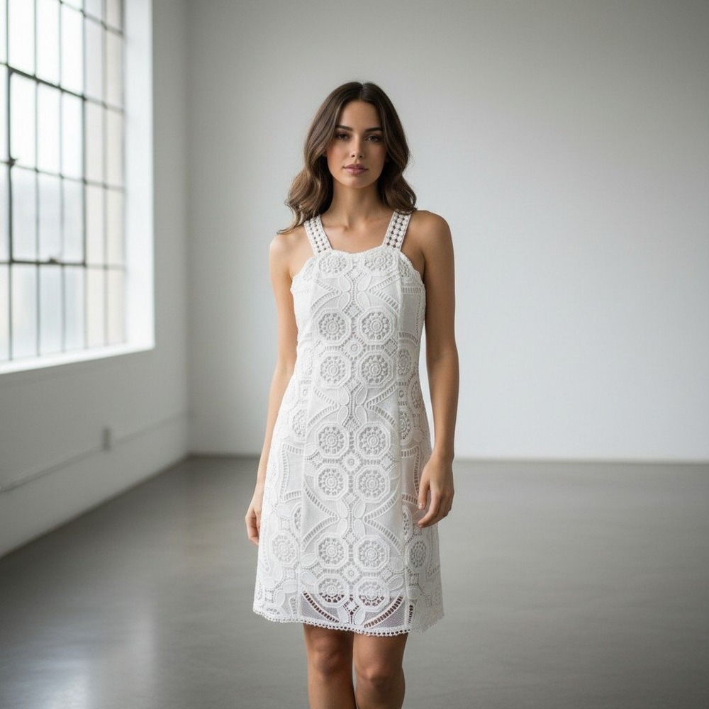 Alexis White Guipure Lace Mini Dress Sleeveless‎ Square Neck Backless Size XS